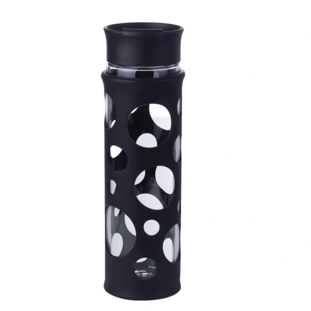 New Glass water bottle, in Black silicone cover slippery. Fancy way of water.